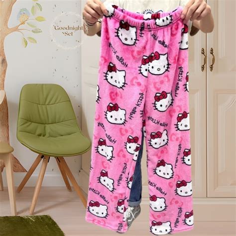 Luxurious Kitty Halloween Pajama Pants Plush Fleece Ideal For Couples Perfect Telegant