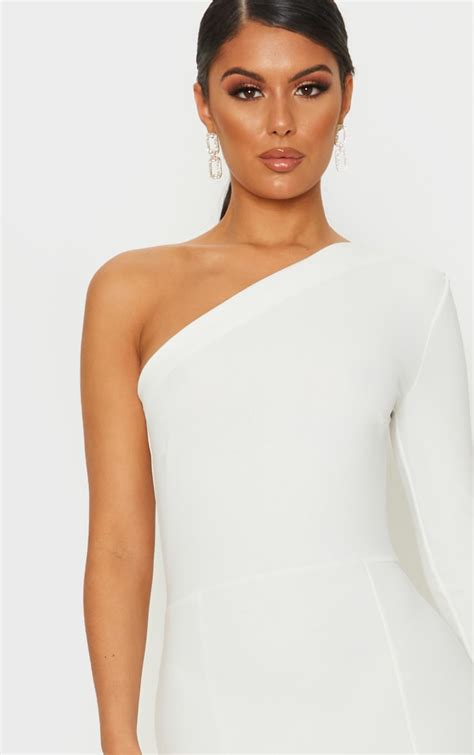 White One Shoulder Long Sleeve Maxi Dress Prettylittlething Usa
