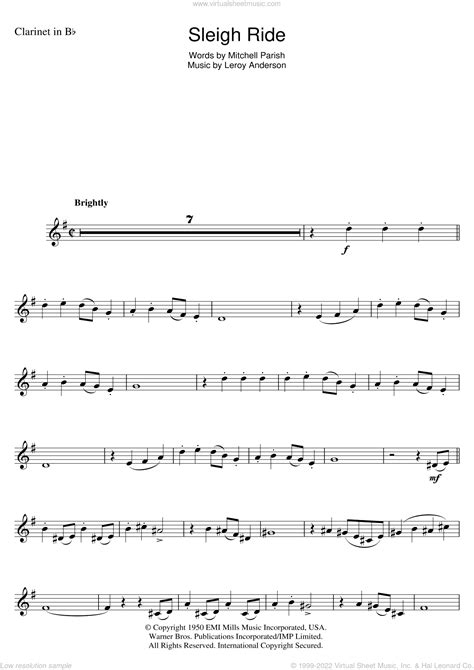 Anderson - Sleigh Ride sheet music for clarinet solo [PDF]
