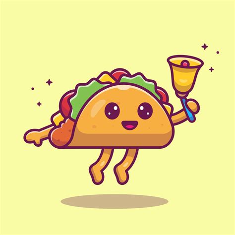 Cute Taco Holding Bell Cartoon Vector Icon Illustration Food Object