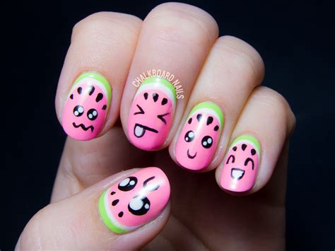 Kawaii Watermelons Or How To Make Your Fruit Cute Chalkboard Nails