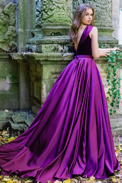 Jovani 41319 Purple Long Velvet Satin Column Gown