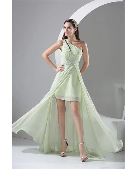 A Line One Shoulder Asymmetrical Chiffon Prom Dress With Beading