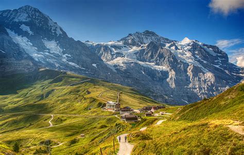 壁紙、スイス、山、住宅、道、grindelwald Wengen、アルプス山脈、コケ、自然、ダウンロード、写真