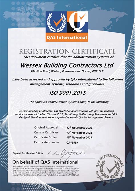 Iso9001 Certificate Wessex Building Contractors