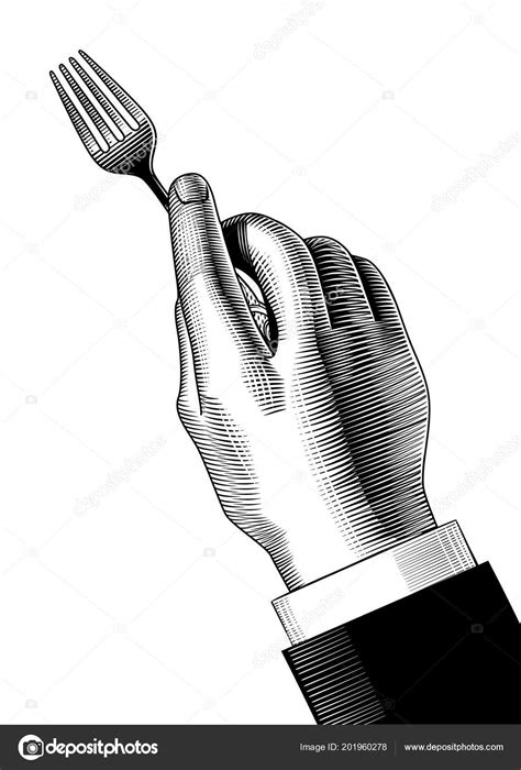 Hand Fork Vintage Engraving Stylized Drawing Vector Illustration Stock