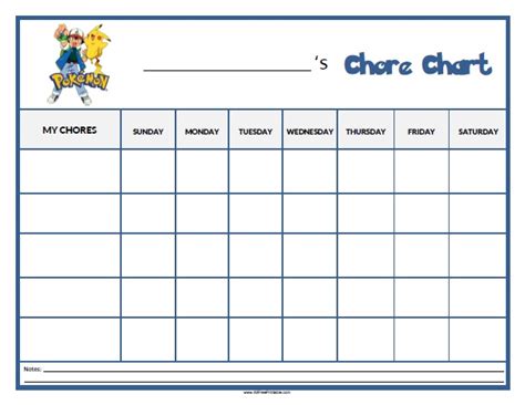 Pokemon Chore Chart Free Printable