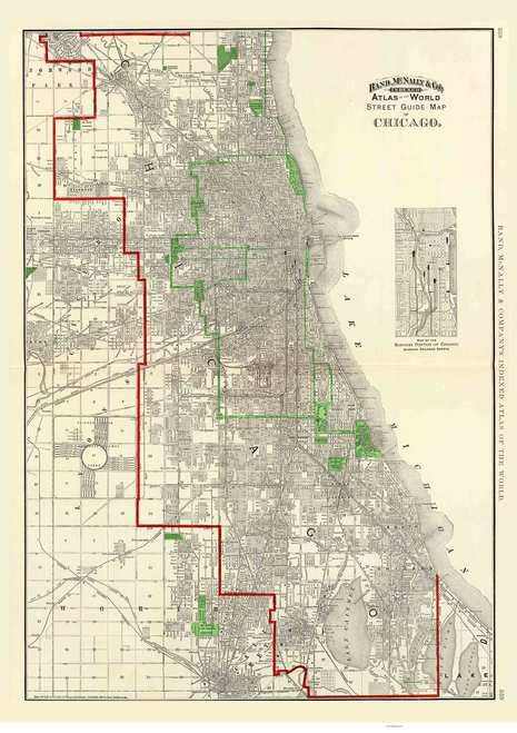 Chicago 1897 Rand Mcnally Old Map Reprint Illinois Cities With