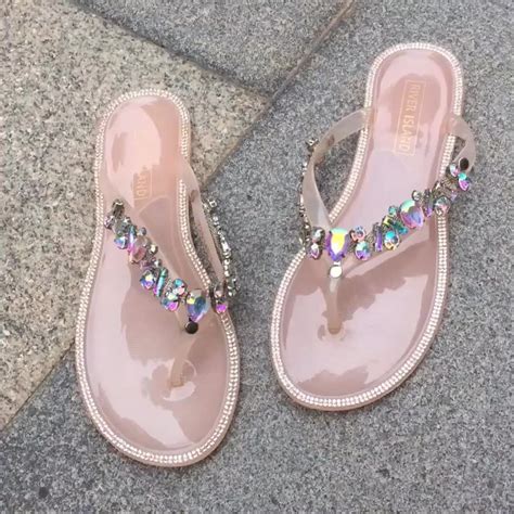 summer women jelly shoes beach wedding rhinestone chain flip flop slipper buy wedding