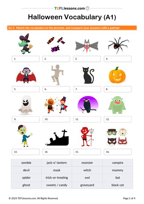 Halloween Vocabulary Lesson Tefl Lessons Esl