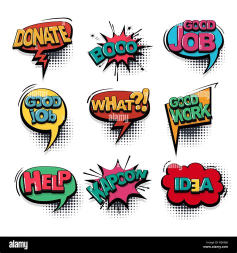Help Boo Good Job Comic Text Collection Sound Effects Pop Art Style