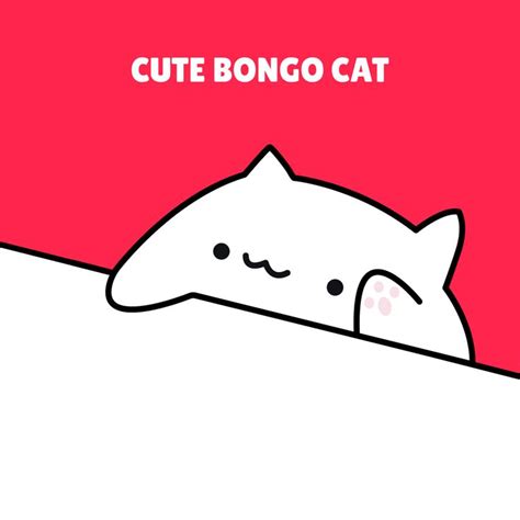 A White Cat Is Peeking Out From Behind A Red Background With The Words