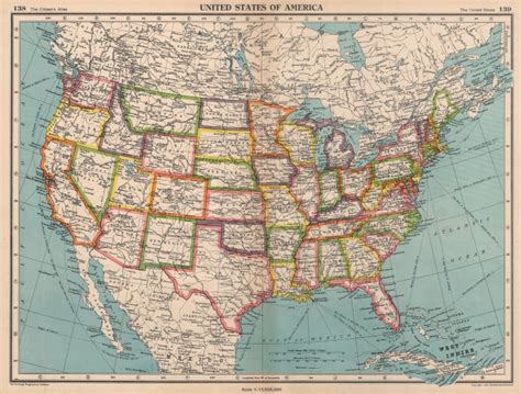 Usa United States Of America State Map Bartholomew 1944 Old Vintage