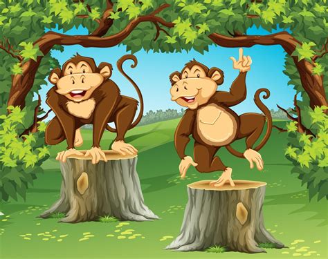 Two Monkeys In The Jungle 605503 Vector Art At Vecteezy