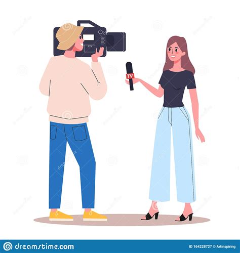 Female Journalist Or TV Reporter. Interview Conversation Vector ...