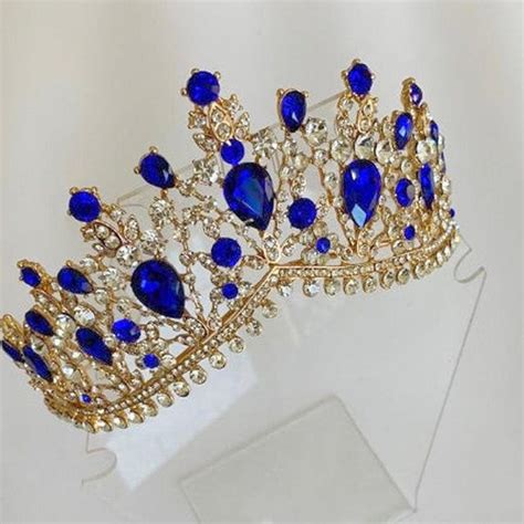 Blue Crystal Baroque Crownvictorian Sapphire Tiara Blue Etsy