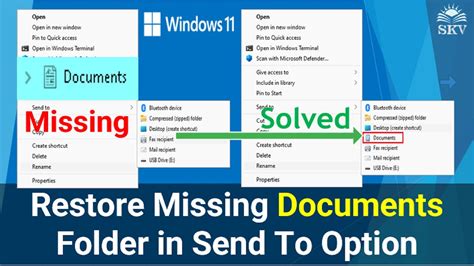 How To Restore Missing Documents Folder In Send To Option On Windows 11