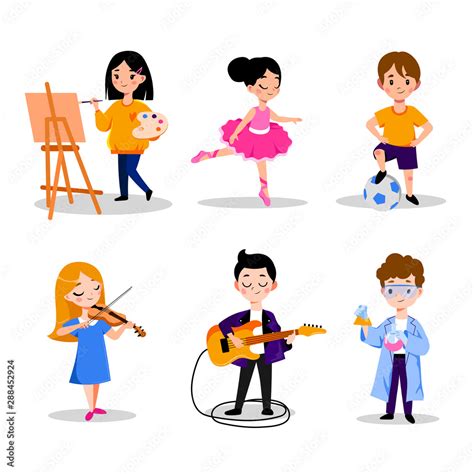 Kids Hobby And Education Vector Flat Cartoon Illustration Boys And