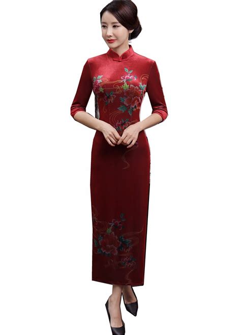 Shanghai Story Chinese Style Dress Velvet Long Qipao Chinese