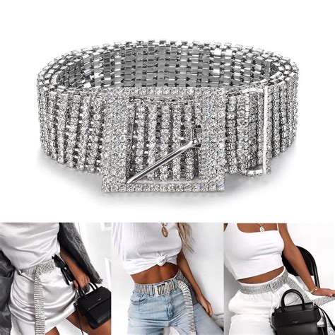 Fashion New Design Women Belts Silver Full Rhinestone Diamante Ladies