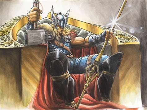 Thor King Of Asgard Hand Painted With Watercolor In Canson