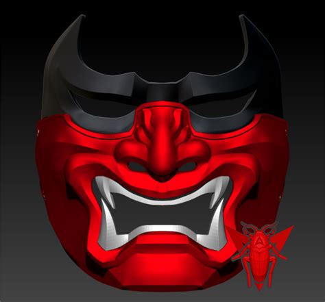 Obj File Red Hood Oni Mask Red Mempo Mask・3d Print Object To Download