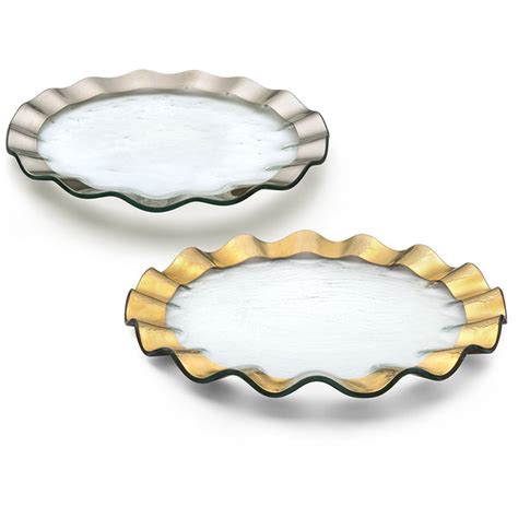 Glass Buffet Service Plate Gold And Platinum Rim Ruffle By Annieglass