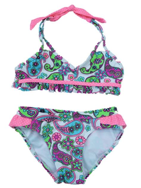 Xhilaration Girls Neon Paisley Bikini Swimming Suit Swim Bathing Suit