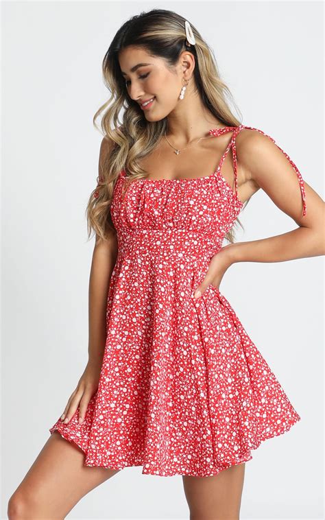 Summer Jam Sweetheart Mini Dress In Red Floral Print Showpo Summer