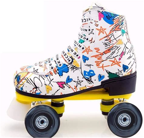 buy women s roller skates classic leather high top skate graffiti double row roller skates shoes