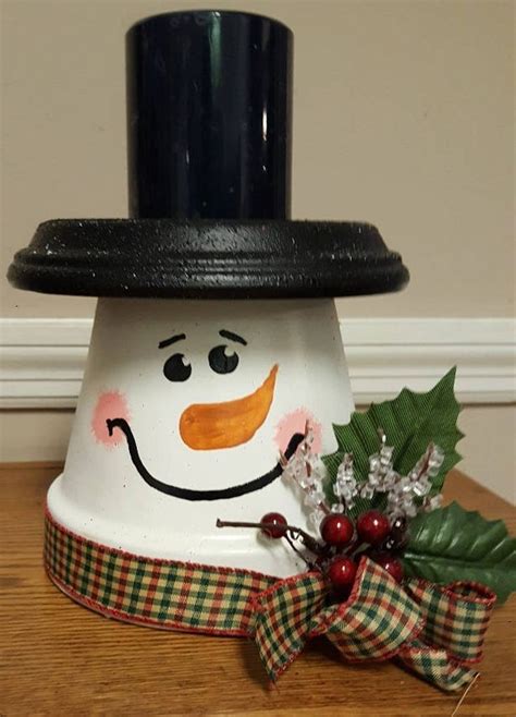 Hand Painted Clay Pot Snowman Candle