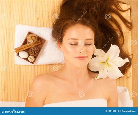 Attractive Young Beautiful And Healthy Woman In Spa Salon Trad Stock Image Image Of Lying