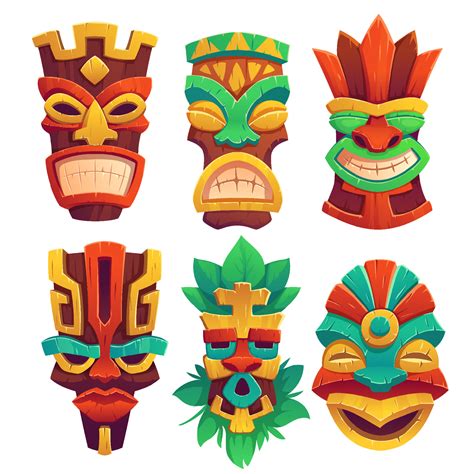Tiki Masks Tribal Wooden Totems In Hawaiian Style 15117632 Vector Art