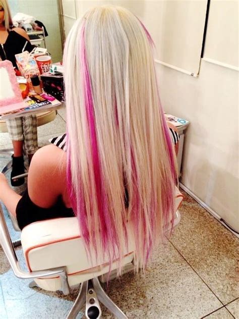 Platinum Blonde With Hot Pink Streaks Hair Styles Unnatural Hair