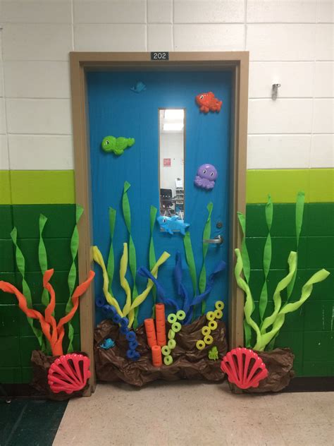 Cut/trim and fold trim out your under the sea theme food labels on the provided cut lines, fold on the dashed lines and place in front of your. Under the Sea classroom door with pool noodles and dollar ...