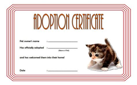 Cat Adoption Certificate Free Printable