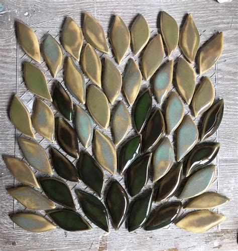 Botany Leaf Shaped Porcelain Mosaic Tiles Nature Inspired Etsy