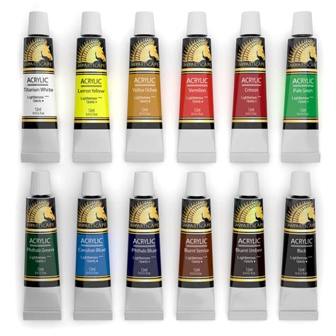 Acrylic Paint Set 12 X 12ml Tubes Lightfast Heavy Body Great T