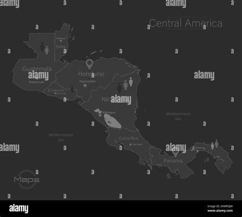 Central America Map Individual States With Names Design Dark