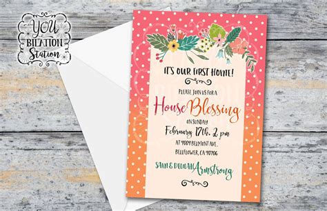 Housewarmingmoving Inhouse Blessing Invitation Floral Dots Etsy