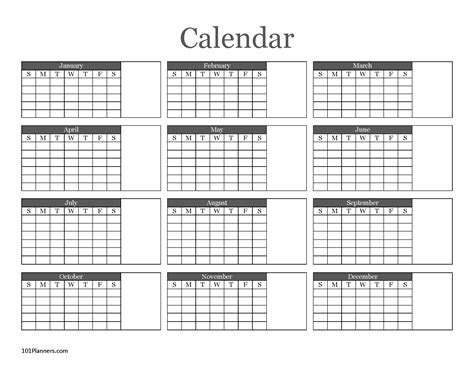 Full Year Calendar Printable