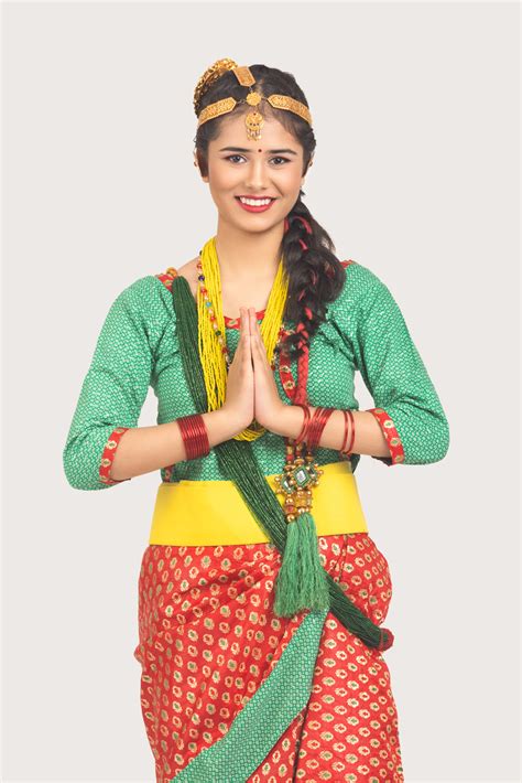 Girl In Nepali Dress Doing Namaste Close Up Photos Nepal