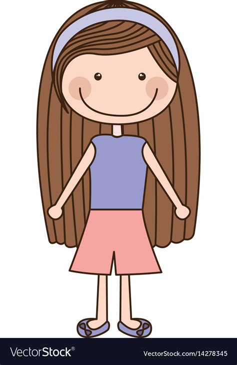 Colorful Caricature Brown Long Hair Girl Vector Image