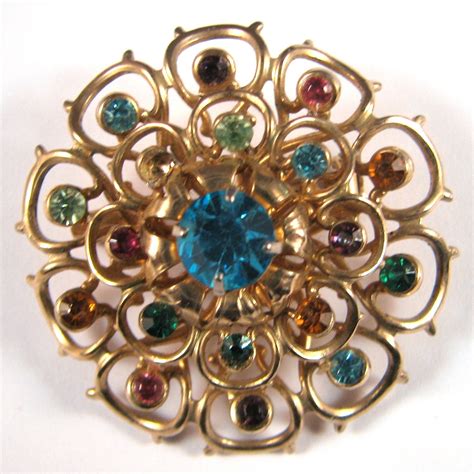 Vintage Brooch Coro Rhinestone Flower Pin Costume Jewelry