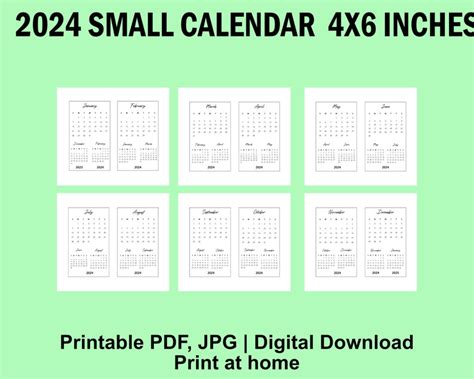 Printable 4x6 Inches 2024 Small Calendar Desk Calendar Etsy México