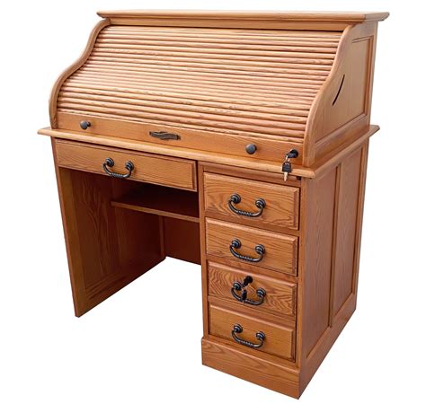 Small Roll Top Desk For Home Office Or Student Solid Oak Wood Single