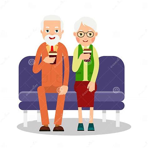 Old People Drinking Coffee Elderly Persons Man And Woman Sitting And