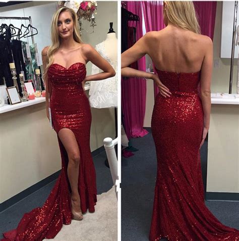 2016 Customized Red Long Sequins Prom Dress Sexy Sweetheart Strapless