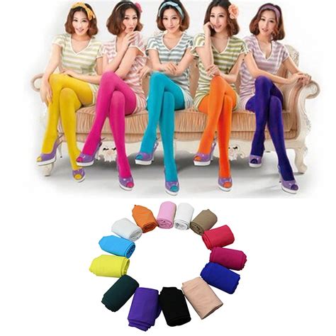 buy fashion candy colors opaque footed tights slim pantyhose women stockings