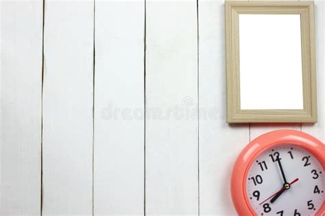 Wooden Frame And Clock At Eight O Clock Stock Photo Image Of Desk